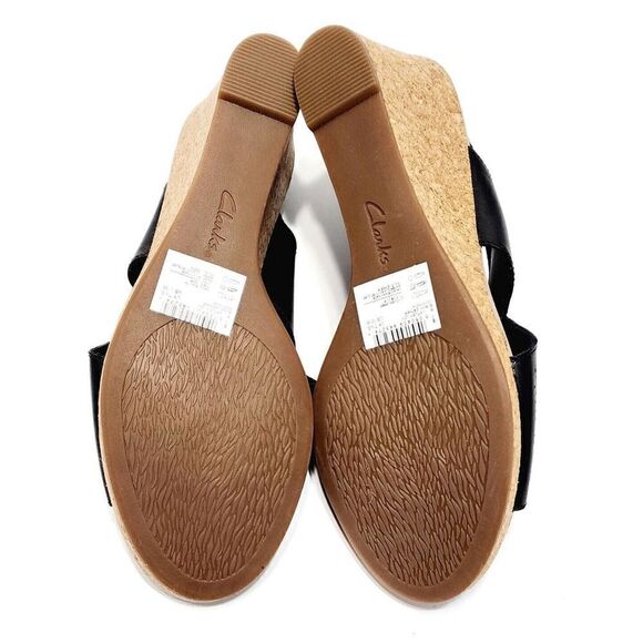 Clarks Lafley Joy New Women's Black Leather Wedge Comfort Sandal Size 10 Wide - Picture 10 of 10